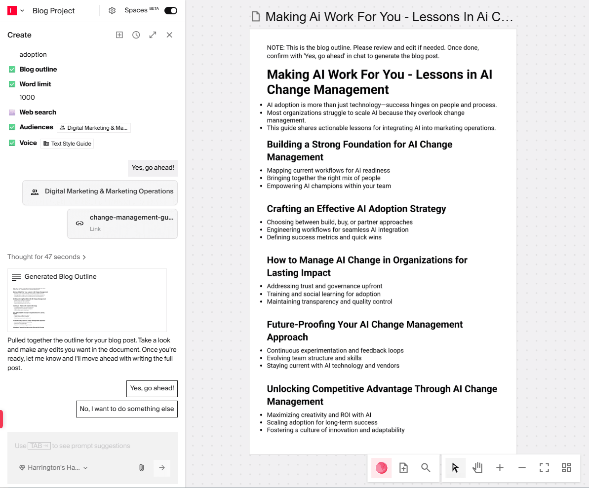 AI blog workflow generate outline