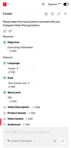 Video generation settings