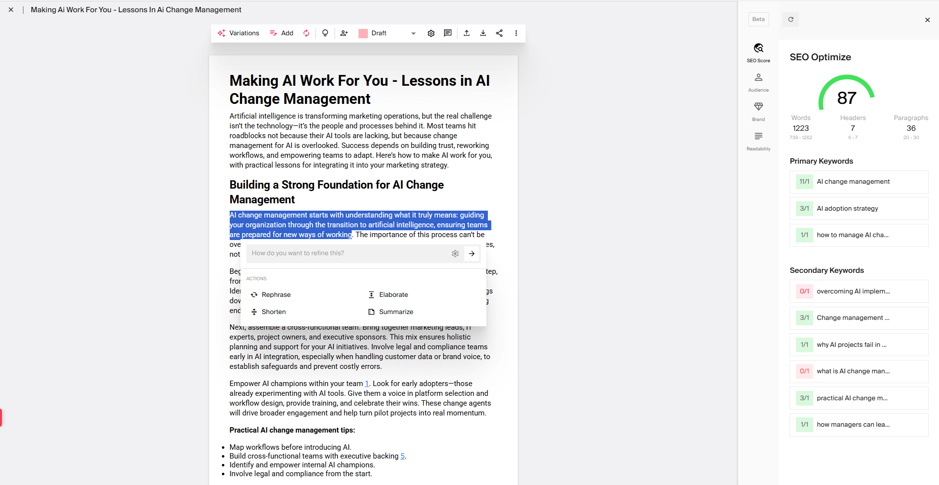 AI blog creation automate editing