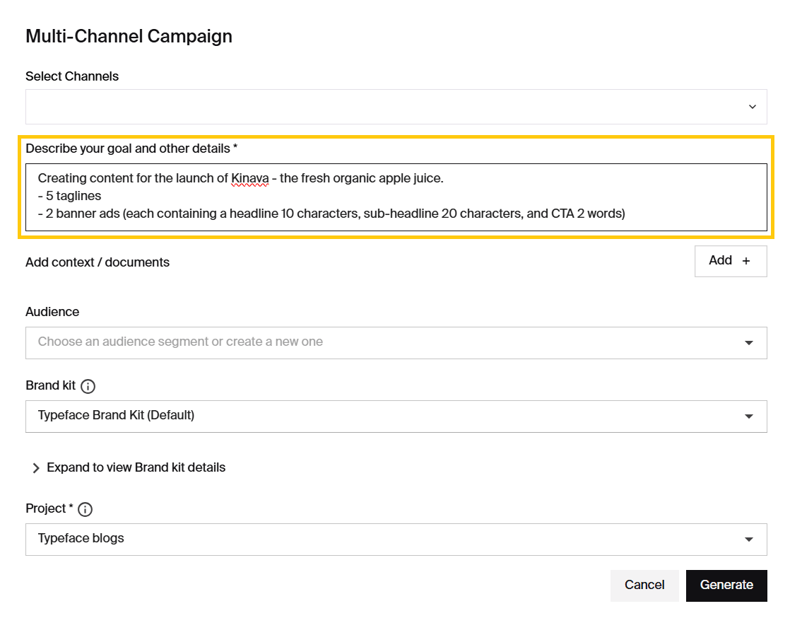 Specifying the channel for multichannel marketing campaign